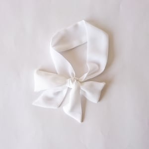 White Skinny Scarf, 36.5&quot;x1.75&quot;, Neckerchief, Crepe Chiffon Neck Tie, Choker, Thin Scarf with Angled Ends, Spring Summer