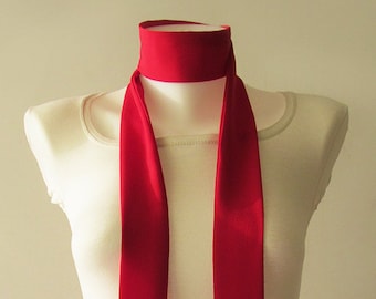 Red Skinny Scarf, 80"x2", Long Thin Scarf with Angled Ends, Crepe Choker Scarf, Bow Tie, Narrow Scarf, Neck Tie, Women Accessories, For Her