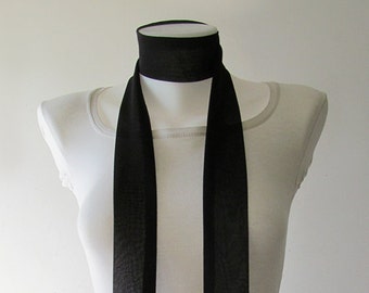 Black Skinny Scarf, 80"x2", Long Thin Scarf with Angled Ends, Crepe Chiffon Bow Tie, Narrow Scarf, Neck Tie, Choker, Fashion Accessories