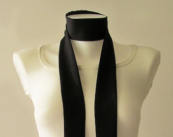 Black Skinny Scarf, 80"x2", Long Thin Scarf with Angled Ends, Crepe Choker Scarf, Bow Tie, Narrow Scarf, Neck Tie, Fashion Accessories