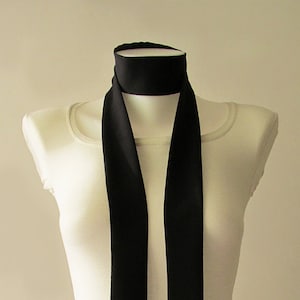 Black Skinny Scarf, 80&quot;x2&quot;, Long Thin Scarf with Angled Ends, Crepe Choker Scarf, Bow Tie, Narrow Scarf, Neck Tie, Fashion Accessories
