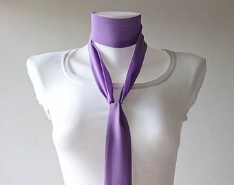 Lilac Skinny Scarf, 80"x2", Ultra Violet Long Thin Scarf with Angled Ends, Crepe Chiffon, Narrow Scarf, Neck Tie, Choker, Womens Fashion