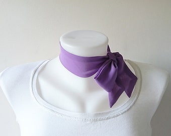 Lilac Mini Skinny Scarf, 36.5"x1.75", Ultra Violet, Crepe Chiffon Neck Tie, Choker, Thin Scarf with Angled Ends, Headband, Spring Summer