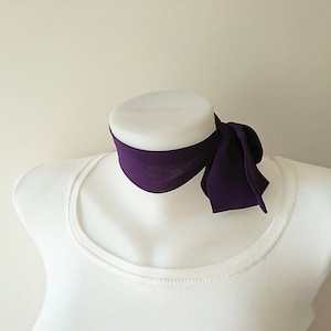 Purple Mini Skinny Scarf, 36.5x1.75, Ultra Violet Womens Neckerchief, Crepe Chiffon Neck Tie, Choker, Thin Scarf, Spring Summer, For Her image 1