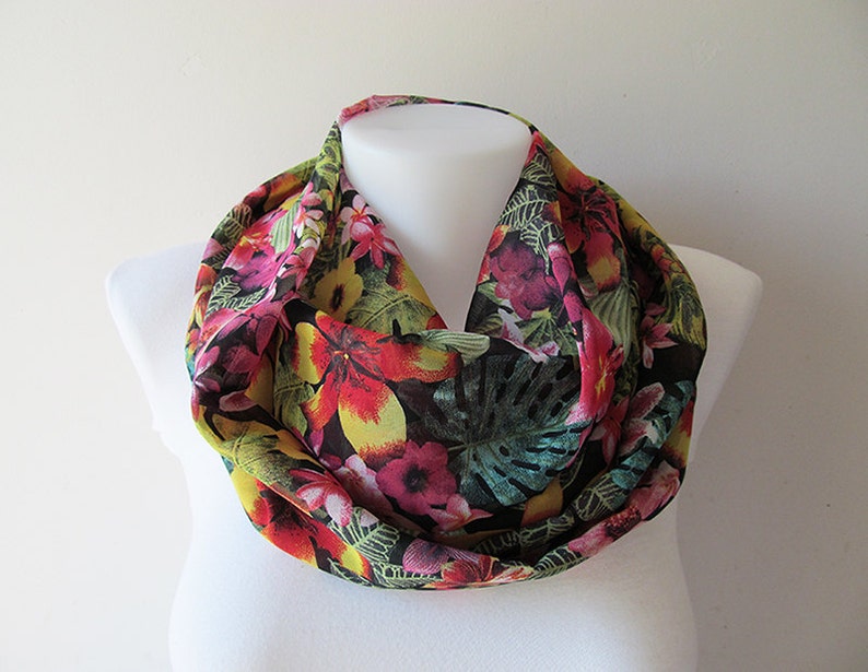 Floral Infinity Scarf Black Colorful Chiffon Infinity Scarf - Etsy
