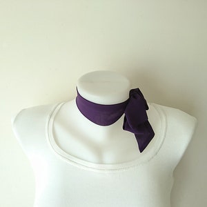 Purple Mini Skinny Scarf, 36.5x1.75, Ultra Violet Womens Neckerchief, Crepe Chiffon Neck Tie, Choker, Thin Scarf, Spring Summer, For Her image 2