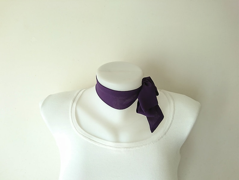 Purple Mini Skinny Scarf, 36.5x1.75, Ultra Violet Womens Neckerchief, Crepe Chiffon Neck Tie, Choker, Thin Scarf, Spring Summer, For Her image 2