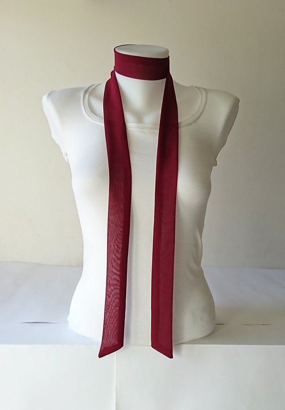 Burgundy Skinny Scarf 63x1.5 Womens Neck Tie - Etsy