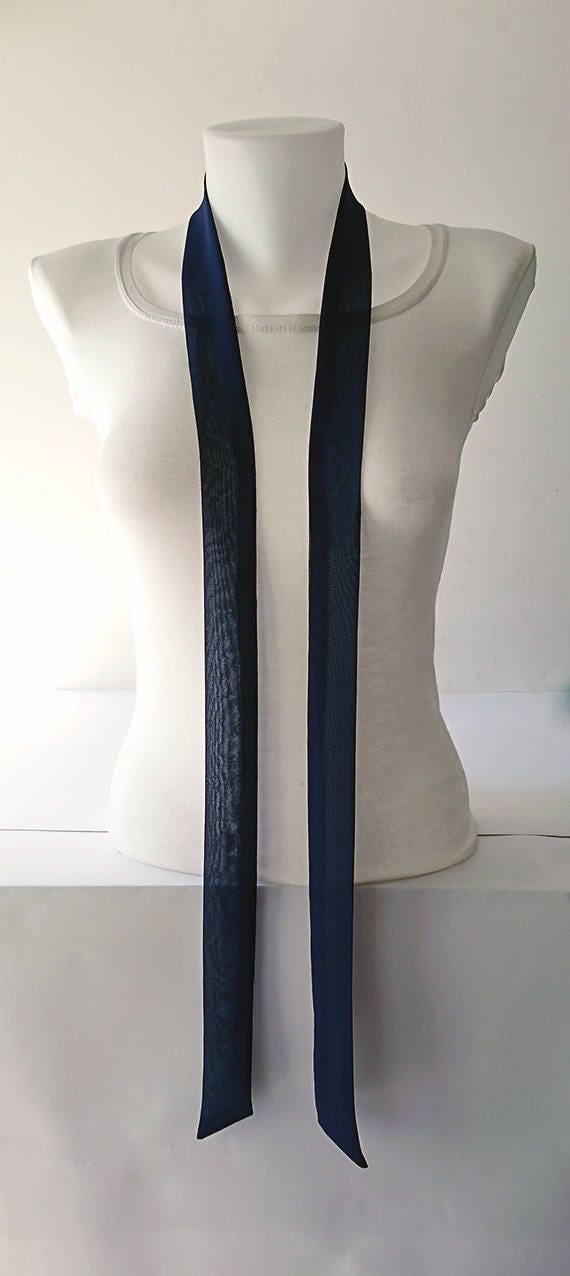 Navy Blue Skinny Scarf 63x1.5 Long Thin Scarf Etsy