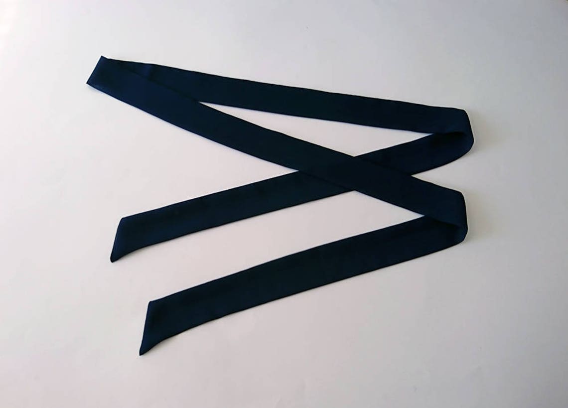 Navy Blue Skinny Scarf, 63x1.5, Long Thin Scarf With Angled Ends, Crepe