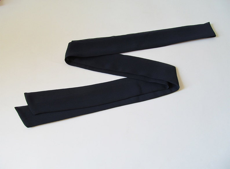 Navy Blue Skinny Scarf, 80x2, Long Thin Scarf With Angled Ends, Crepe
