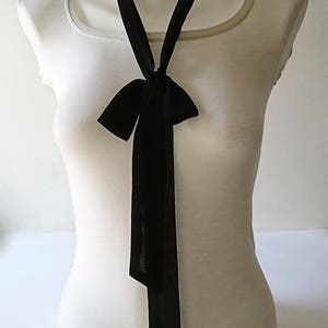 Black Skinny Scarf, 63x1.5, Long Thin Scarf With Angled Ends, Crepe ...