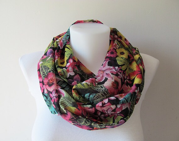 Floral Infinity Scarf Black Colorful Chiffon Infinity Scarf - Etsy