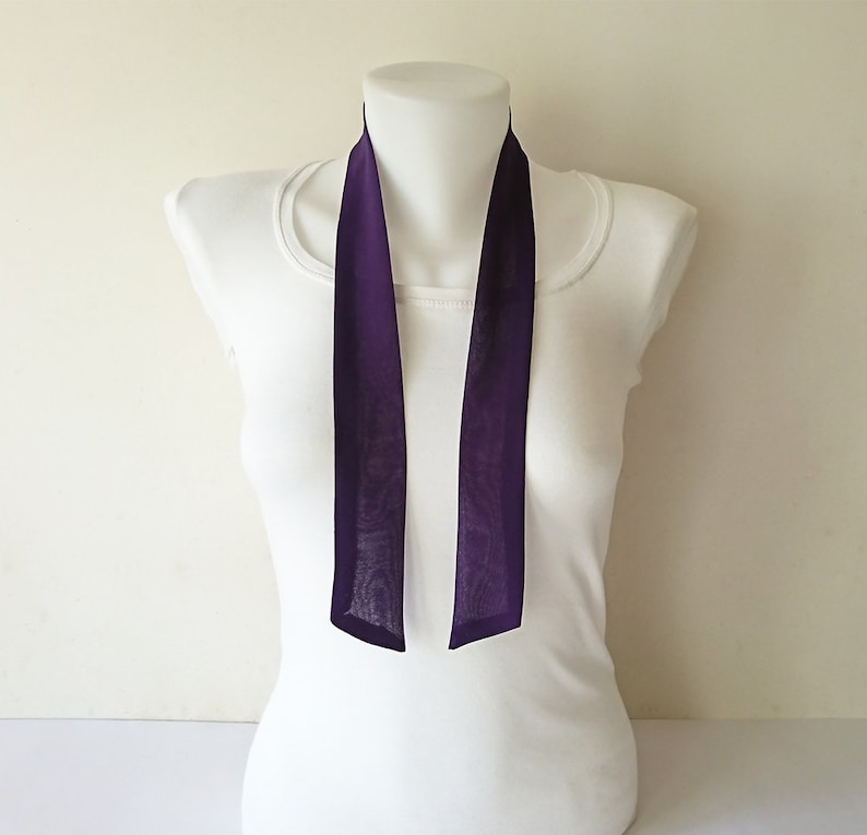 Purple Mini Skinny Scarf, 36.5x1.75, Ultra Violet Womens Neckerchief, Crepe Chiffon Neck Tie, Choker, Thin Scarf, Spring Summer, For Her image 5