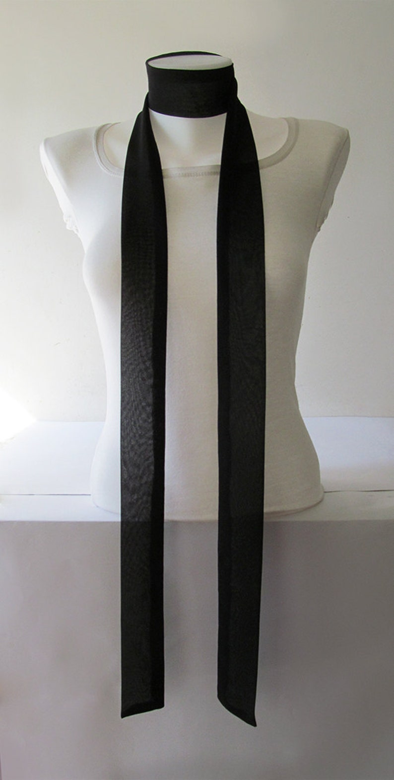 Black Skinny Scarf 80x2 Long Thin Scarf With Etsy
