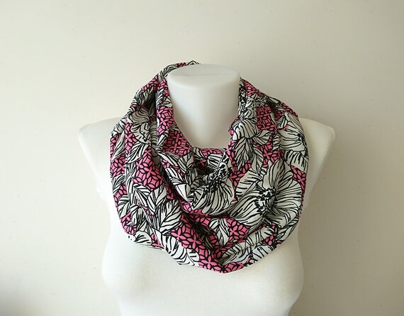 Pink Floral Infinity Scarf Black White Scarf Soft - Etsy