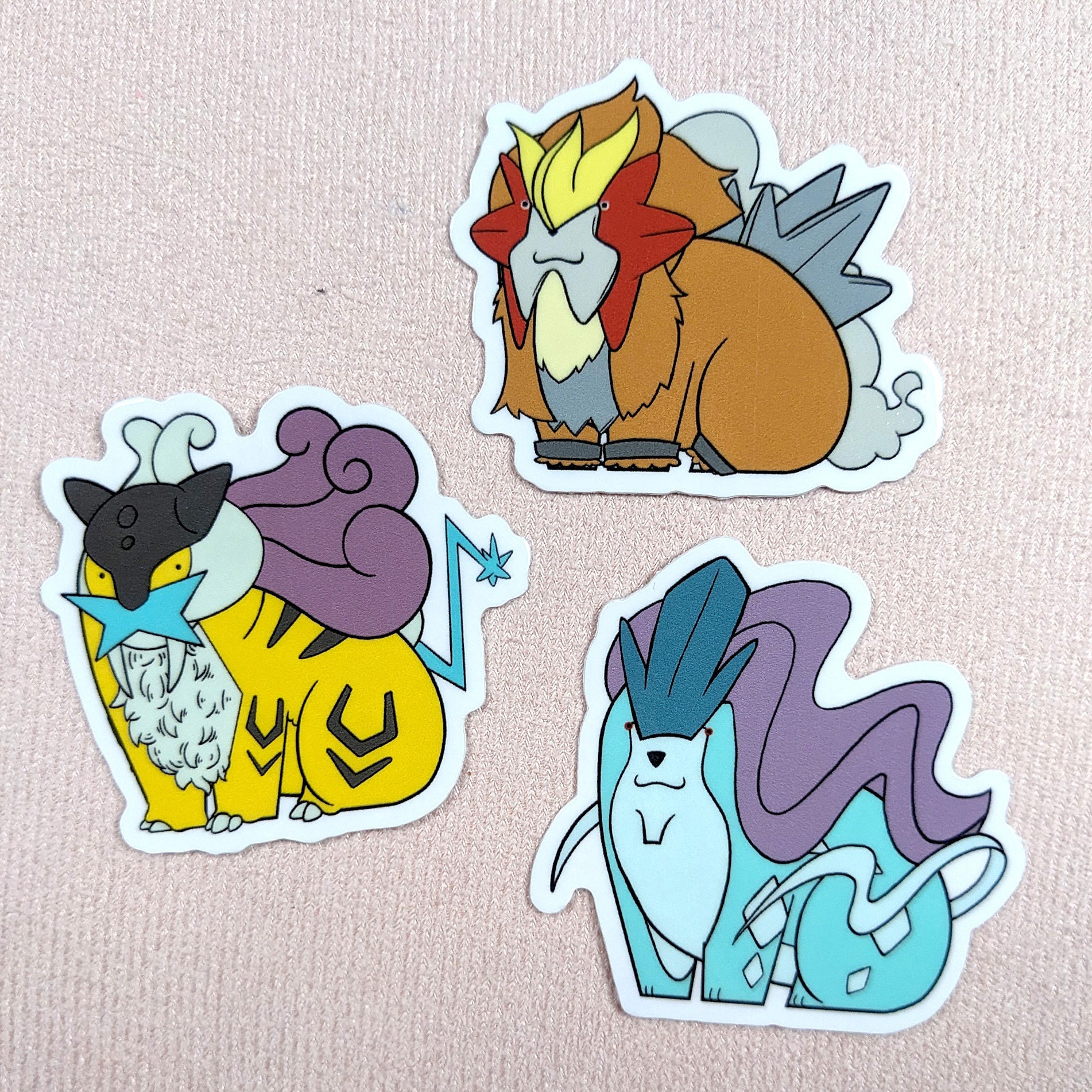  Raikou, Entei, Suicune - 3 Legendary Dogs Vinyl Sticker Set