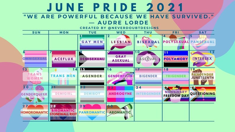 June Pride 2021 LGBTQIA Calendar | Etsy