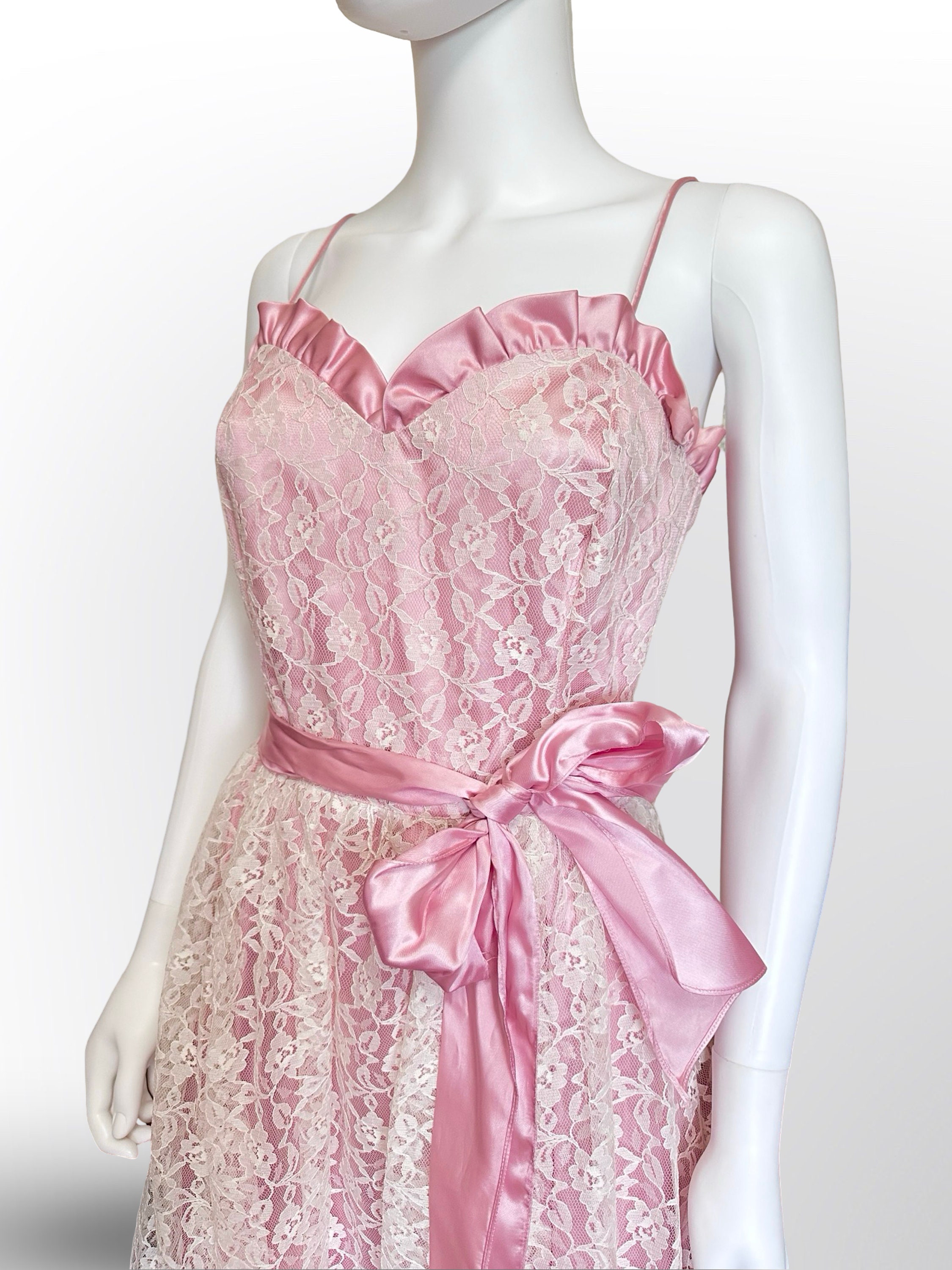 Small - Vintage 1980s Gunne Sax Pink Princess Satin & Lace Romantic Tea ...