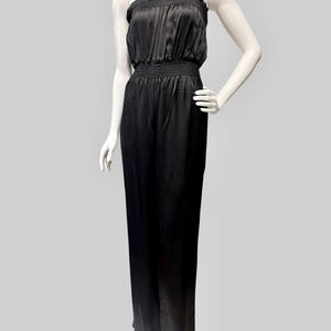 Vintage 1970 Young Edwardian Black Satin Disco Halter Wide Leg Jumpsuit Small