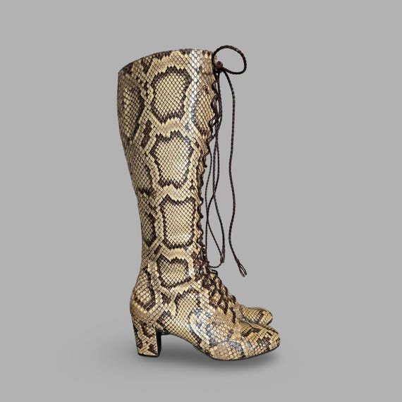 Rare 1960s Knee High Python Snakeskin Leather Gog… - image 2