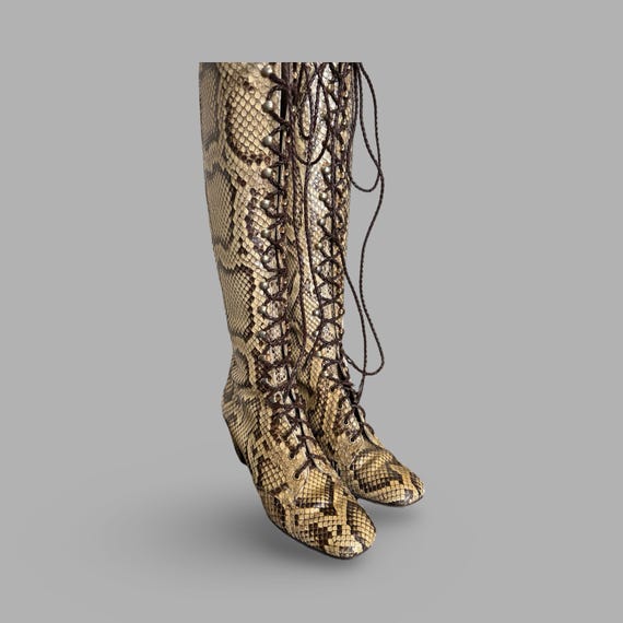 Rare 1960s Knee High Python Snakeskin Leather Gog… - image 1