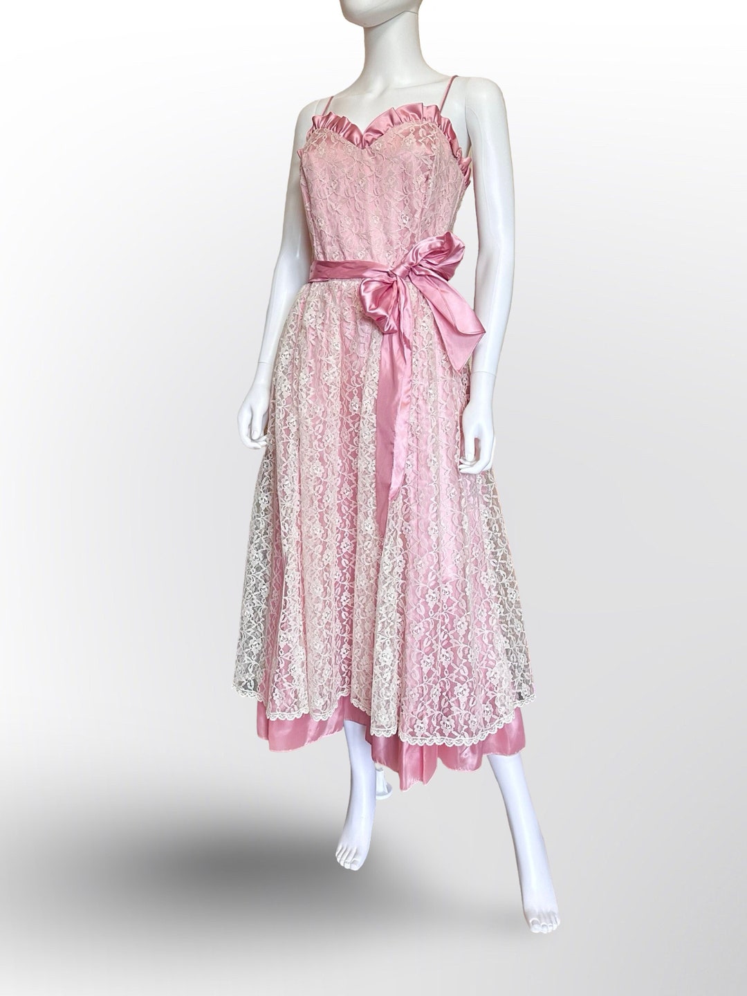 Small - Vintage 1980s Gunne Sax Pink Princess Satin & Lace Romantic Tea ...