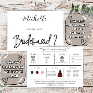 Bridesmaid Information Card | Bridesmaid Proposal Card | Wedding Info Card | Modern Editable on CANVA