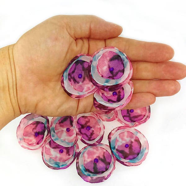 Pink Fabric Flowers, Tie Dye Flowers, Small Fabric Flowers, Tropical Flowers, Floral Embellishment, Headband Flowers, Wedding Decor, Floral