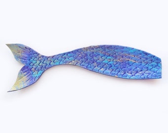 Mermaid Tail Bookmark Gift Idea, Painted Leather, Blue Mermaid