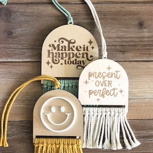 Positive Vibes Car Charm, Car Charm, Rearview Mirror, Macramé, Wood Charm, Unique Gifts