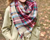 Plaid Blanket Scarf, Winter Scarf, Warm Scarf, Wrap Stylish Scarf, Fall Plaid Long Scarf, Winter Scarf, Plaid Scarf, Warm Scarf
