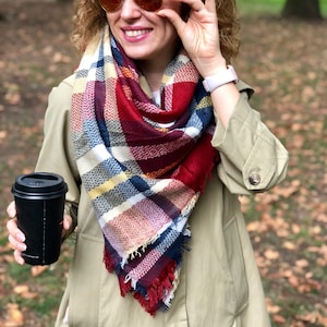 Plaid Scarf Women Plaid Scarf, Woman Scarf, Winter Scarf, Blanket Scarf, Warm Scarf, Holiday Gifts, Stylish Fashionable Long Wrap