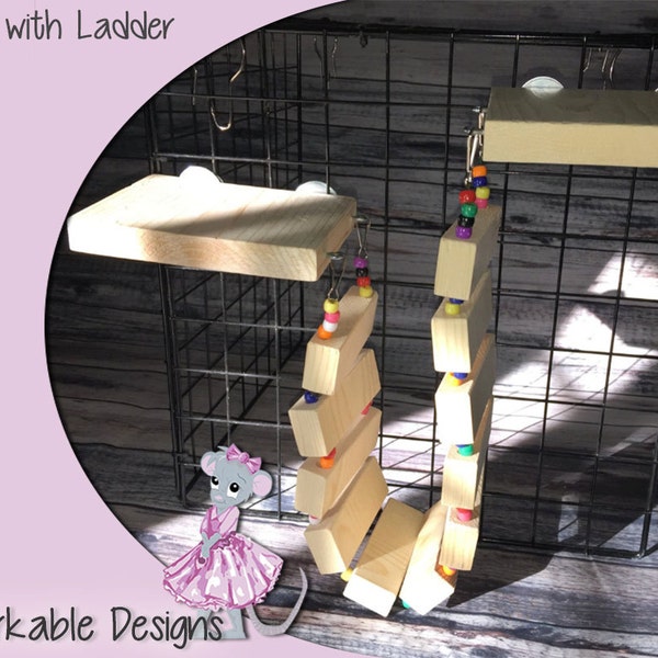 Wood Pet Accessories | Double Ledge and Ladder | Kiln Dried Pine | Wood Beads