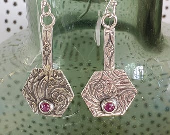 Ruby sterling silver dangle earrings