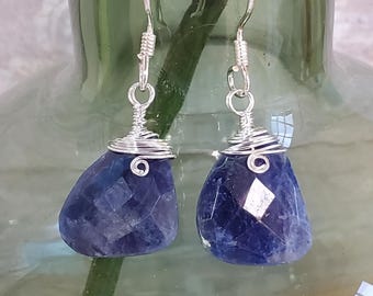 Natural Sapphire sterling silver earrings