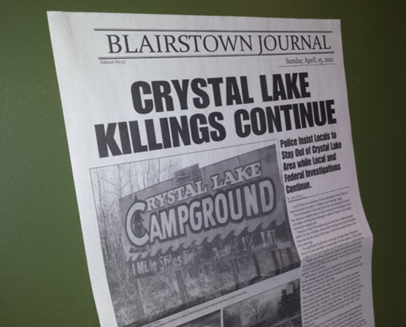 Crystal Lake Newspaper Display Piece Friday the 13th Etsy