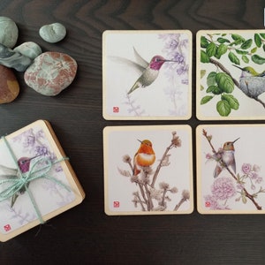 Wood Coaster Sets B - Hummingbirds