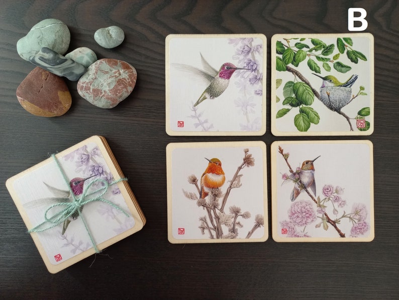 Wood Coaster Sets B - Hummingbirds