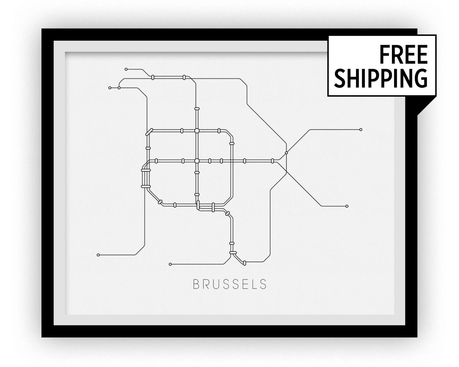 Brussel metro kaart afdrukken - Brussel metroplan Poster