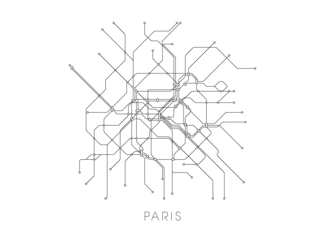 Paris Subway Map Print Paris Metro Map Poster Etsy