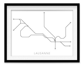 Lausanne U-Bahn Karte Drucken - Lausanne Metro Karte Poster