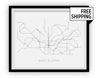 Barcelona Subway Map Print - Barcelona Metro Map Poster