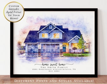 Custom House Portrait / Realtor Closing Gift / Housewarming Gift / New Home Gift / Personalized House Sketch / Watercolor Home Portrait