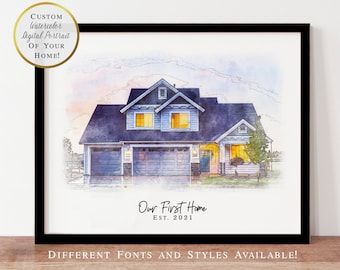 Custom Watercolor House / New Home Gift / Realtor Closing Gift / Housewarming Gift / Personalized House Sketch / Custom Realtor Gift