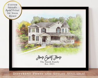 Custom House Portrait / Realtor Closing Gift / Housewarming Gift / New Home Gift / Personalized House Sketch / Watercolor Home Portrait