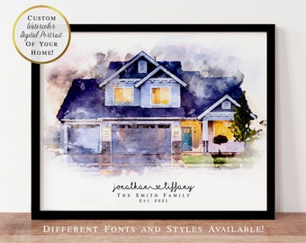 Custom House Portrait / Realtor Closing Gift / Housewarming Gift / New Home Gift / Personalized House Sketch / Watercolor Home Portrait