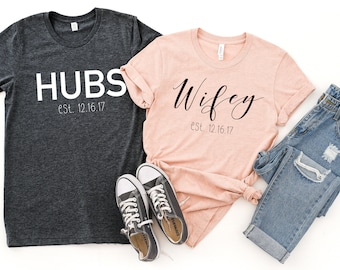 Hubs and Wifey / Camisas de boda / Camisas de marido y mujer / Camisas de luna de miel / Camisas recién casadas / Camisas de pareja / Camisas a juego