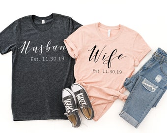 Chemise mari-femme / Chemises de mariage personnalisées / Chemises lune de miel / Chemises just married / Couples Matching Shirts / Mari et femme Tee