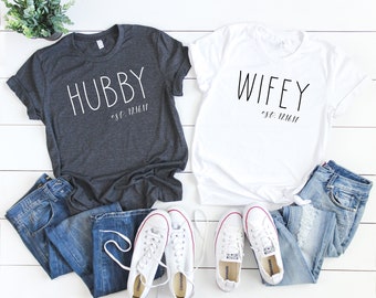 Camisas de esposo y esposa / Camisas de boda personalizadas / Camisas de marido y mujer / Camisas de luna de miel / Camisas recién casadas / Camisas a juego para parejas